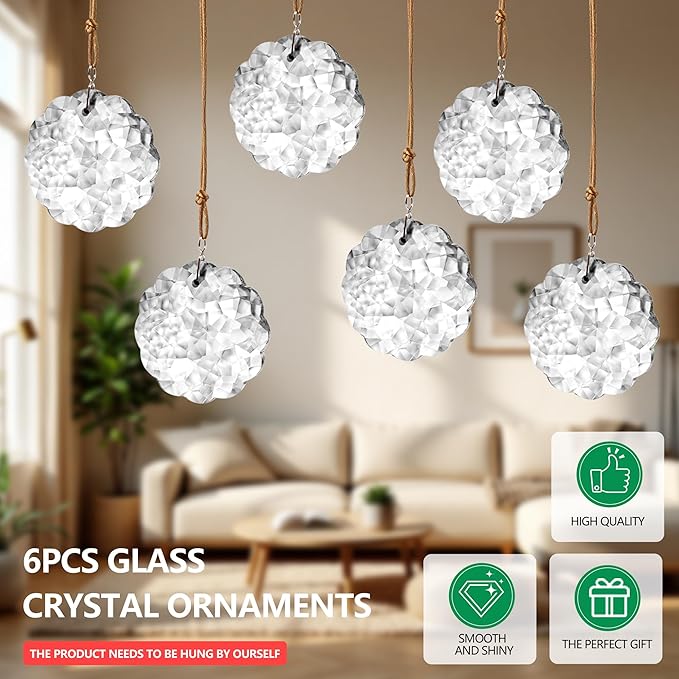 1.8in Clear Crystal Glass Flower Prisms 6pcs Crystal Hanging Ornaments for Window Glass Ornaments for Crafts for Mother's Day Wedding Party Decor