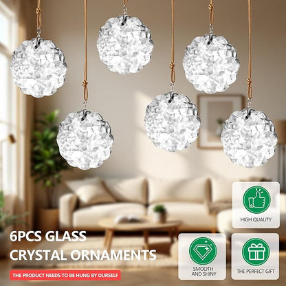 1.8in Clear Crystal Glass Flower Prisms 6pcs Crystal Hanging Ornaments for Window Glass Ornaments for Crafts for Mother's Day Wedding Party Decor