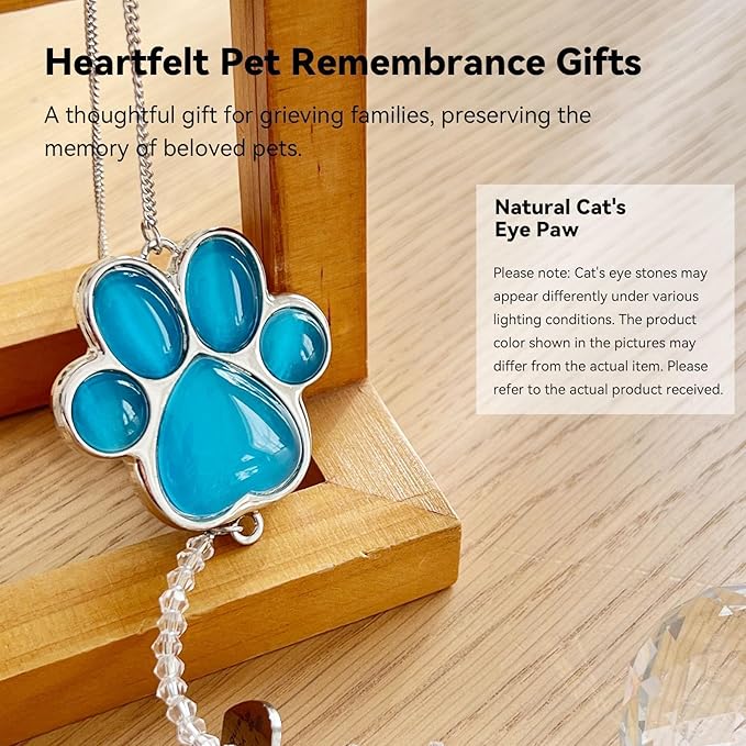 Dog Memorial Gifts for Loss of Dog, Pet Memorial Gifts for Dogs, Thoughtful Bereavement Remembrance Crystal Suncatcher with Sympathy Card (Lake Blue)