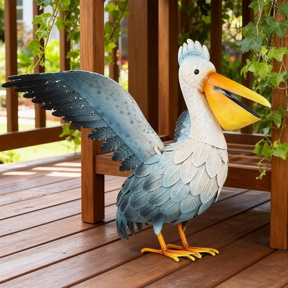 Ratuor Metal Pelican Garden Statue Outdoor Decor, Metal Yard Art Decoration Coastal Bird Garden Decor Lawn Ornament for Porch Patio