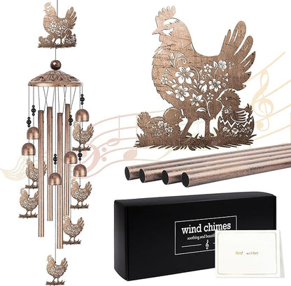 Romart Chicken Wind Chimes for Outside, Chicken Lover Gifts for Women Men Memorial Birthday, Metal Rooster Windchimes for Outdoors Indoors, Garden, Patio, Home, Porch, Yard Decorations