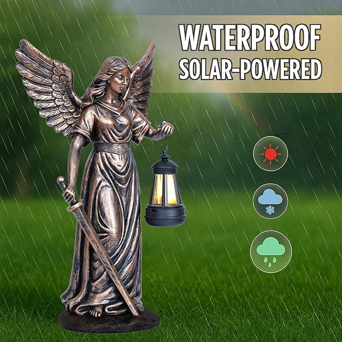Solar Angel Garden Statue 12” Solar Outdoor Garden Angel Figurines for Outside Yard Art Patio Lawn Ornaments Angels Sculptures Gifts for Mom Grandma Women Collection Decorations