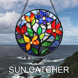 Stained Glass Window Hanging Colorful Flowers and Leaves 9.8" - Suncatcher Door Garden Sun Catcher Home Decor Birthday Christmas Mother's Day for Mom Men Woman Nana Friend