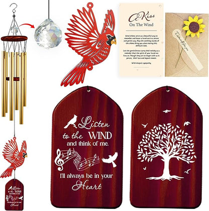 30'' Memorial Crystal Wind Chimes Loss of Mom Dad Grandparent Sympathy Cardinal Bird Keepsake Weatherproof Windchime Remembrance Gift in Memory Loved Ones for Window Outdoor Garden Decor HW2-RW