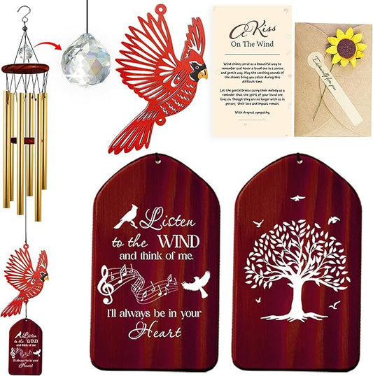 30'' Memorial Crystal Wind Chimes Loss of Mom Dad Grandparent Sympathy Cardinal Bird Keepsake Weatherproof Windchime Remembrance Gift in Memory Loved Ones for Window Outdoor Garden Decor HW2-RW
