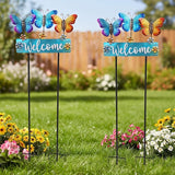 Large Butterfly Garden Stakes 42.1inch with Welcome Sign and Flowers, Butterfly Garden Decor Metal Yard Art for Spring, Lawn Ornaments, Pathway, Outdoor Summer Decorations