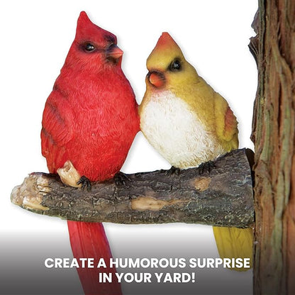 Bits and Pieces - 'Pair of Cardinals' Tree Hugger - Yard Decorations - Whimsical Tree Birds Sculpture - Garden Decoration - Garden Peeker Yard Art