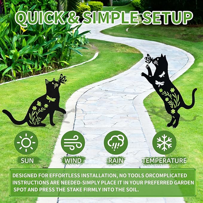 Outdoor cat Metal Garden Statue Black cat Silhouette Outdoor Garden Decoration Outdoor cat Statue for Lawn Yard, cat Art Animal Garden Pile, Lawn Yard Art