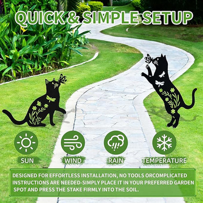 Outdoor cat Metal Garden Statue Black cat Silhouette Outdoor Garden Decoration Outdoor cat Statue for Lawn Yard, cat Art Animal Garden Pile, Lawn Yard Art