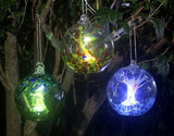 5.5-Inch Solar Powered Hanging Threaded Glass Gazing Ball Outdoor Garden Decoration (Blue & Aqua)
