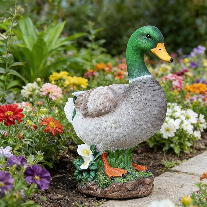 Porch Duck Statue Outdoor Decor,14.8''(H) Realistic Large Mallard Garden Statue for Yard Lawn,Resin Animal Sculptures Home Patio Art Decorations