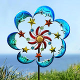 Moon Sun 58-Inch Metal Wind Spinner with Stake for Garden, Yard, Lawn and Patio Decor