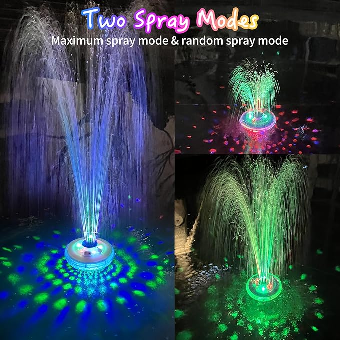 LanPool Floating Water Fountain with Underwater Lights, Powered Pump Outdoor, 2 Modes Sprinkler Waterfall Fountain for Inground Above Ground Pool, Pond-Light White-1PC
