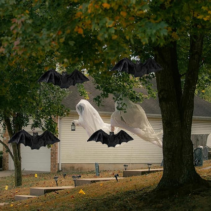 2pcs Black Hanging Bats Halloween Decorations–Scary/Spooky Halloween Decor for Indoor Outdoor Haunted House, Party, Yard, Home, Porch, Garden, and Office