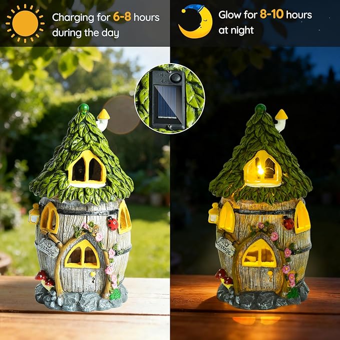 Fairy Garden House with Solar Light, Outdoor Figurine Lights Garden Statues,Yard Decorations Outdoor Fairy Garden Accessories,Decor Gifts for Mom Women,12 Inches, Huge Fairyland House