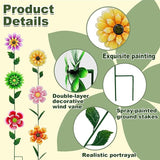 6 Pack Metal Flower Wind Spinners, Colorful Small Garden Stakes Yard Art, Decorative Floral Pinwheels Lawn Ornaments for Outdoor, Patio, Backyard, Flower Bed and Spring Decor (6 Vibrant Colors)