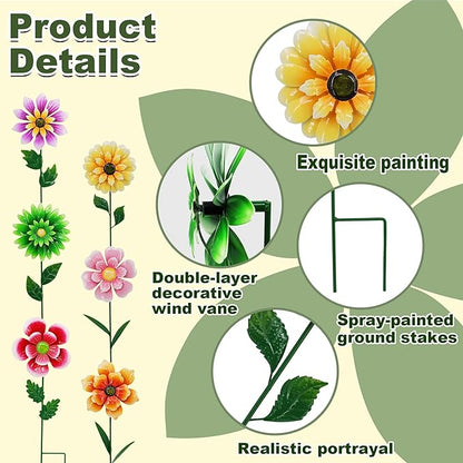 6 Pack Metal Flower Wind Spinners, Colorful Small Garden Stakes Yard Art, Decorative Floral Pinwheels Lawn Ornaments for Outdoor, Patio, Backyard, Flower Bed and Spring Decor (6 Vibrant Colors)