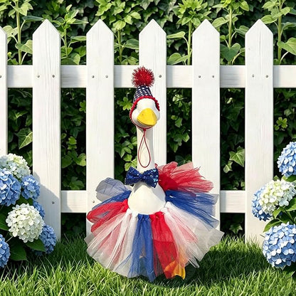 Porch Goose Statue Home Decor - 20" Large Resin Porch Goose with Independence Day Goose Outfits, Holiday Indoor or Outdoor Decorative Figurine for Garden,Lawn,Yard,Entryway Accent,Housewarming Gifts