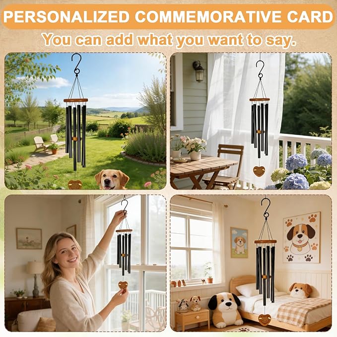 Pet Memorial Wind Chimes Outdoor for Loss of Dog with Photo Frame Personalized Sympathy Wind Chime Sympathy Bereavement Gift in Memory for Pet Loss