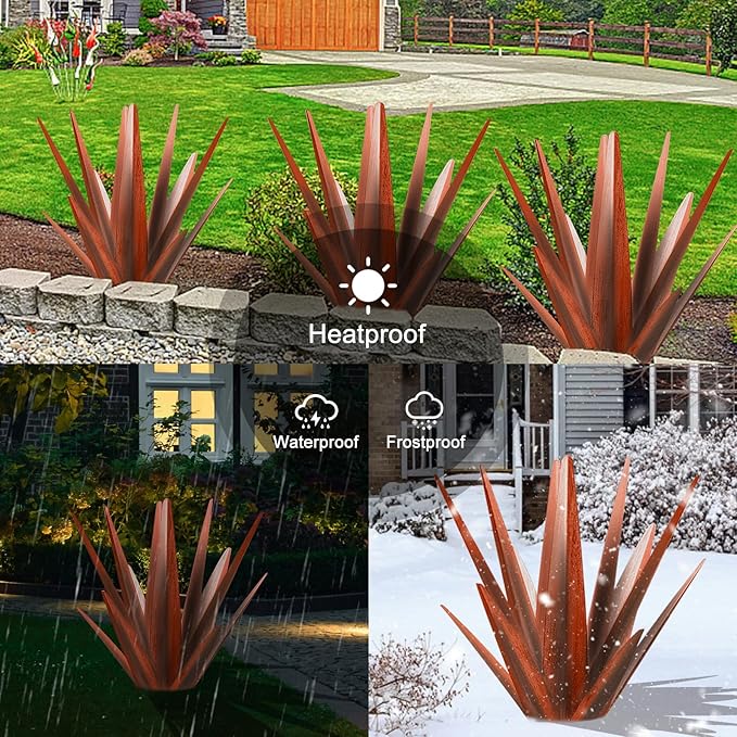 TOMBABY Enlarge Metal Plants Tequila Rustic Sculpture, Outdoor Patio Yard, Home Decor Hand Painted Agave Garden Statue, Outdoor Lawn Ornaments Yard Stakes for Mom Gift (1 Large coppery)