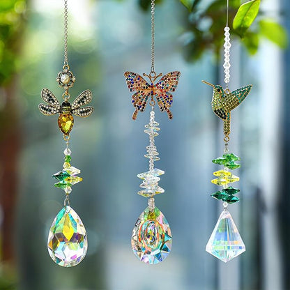 H&D HYALINE & DORA 3Pcs Crystal Suncatcher for Windows Hanging Prism Rhinestones Sun Catcher with Chain and Hook Rainbow Maker for Ceiling Garden Home Indoor Decor