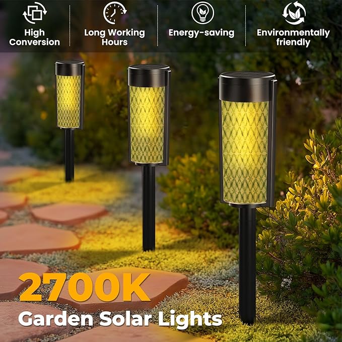 8 Pack Solar Pathway Lights Outdoor Waterproof green marble vintage ceramic tiles Floral art design wall tiles floor Solar Garden Lights LED Landscape Lighting for Yard Walkway Lawn Garden Decor