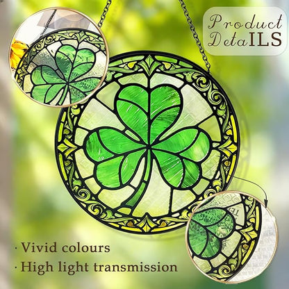 Stained Glass Sun Catchers Indoor Window, Trifolium Suncatchers for Windows Hanging, Mother's Day Birthday Gifts for Women Men Mom Nana 8 in