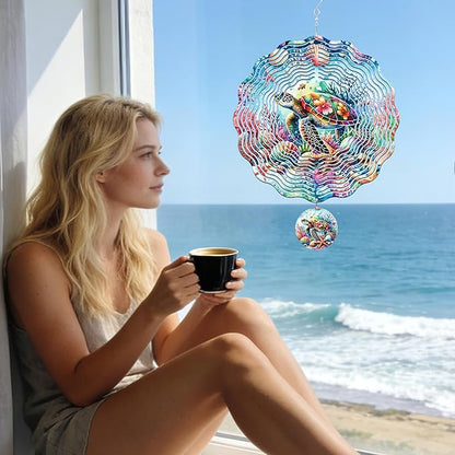 Metal Wind Spinners Outdoor - Sea Turtle Gifts 3D Hanging Wind Spinner Patio Lawn Garden Yard Decor 12 Inch Kinetic Spinning Ornaments Stainless Steel Art Sculpture Gift for Women Mom Grandma