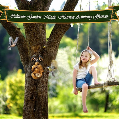 Playful Tree Faces Decor Outdoor (6.3" Tall), Whimsical Tree Decorations Outdoor for Gardens & Yards, Adding Personality to Nature for Your Lawn & Garden Ornaments (Small)