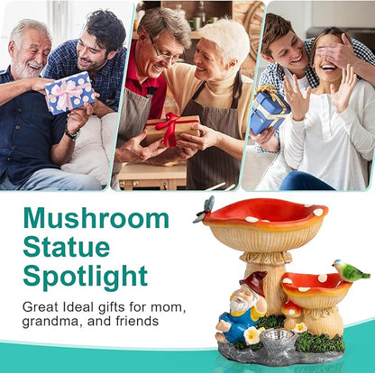 ZQQLITE Solar Gnome Statues Figurine Lights - Garden Lighting Outdoor Decorations, Gnome Sleeping Under Mushroom, Yard Art Lawn Ornaments for Porch Patio Balcony - Gnome Gifts for Women Mom