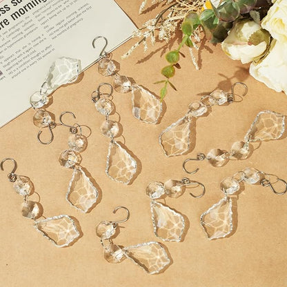 10pcs Crystal Sun Catcher, 38mm Clear Maple Leaf Crystal Chandelier Prism Pendant Parts, 50mm Suncatchers Hanging Crystals Beads for Chandelier Christmas Tree Decoration (Clear Maple Leaf)