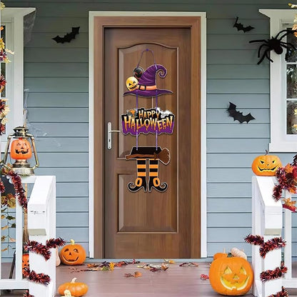 Halloween Metal Pumpkin Yard Stakes, Stackable Pumpkin Signs Garden Stake with Witch Door Hanging, Outdoor Halloween Decorations for Lawn Party (Set of 3, Style A)
