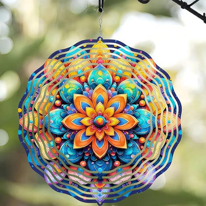 10 Inch Multicolor Mandala Wind Spinner, 3D Metal Hanging Kinetic Wind Rustproof Sculpture Gift for Garden Yard Balcony Window Porch Outdoor Decor, Women Mom Mothers Day