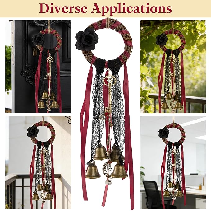 Witches Bells for Door Protection - Handmade Witch Bells Door Knob Wind Chimes Hanging Witchcraft Supplies Wiccan Decor, Unique Gifts for Witches. Magic Wreath Decor Witchy Accessories