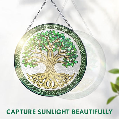 FLAGWIX Tree of Life Gifts for Women Men - Stained Glass Window Hanging 8 in - Birthday Gifts for Mom Grandma, Tree of Life Decorations Indoor, Celtic Suncatchers Garden Decor