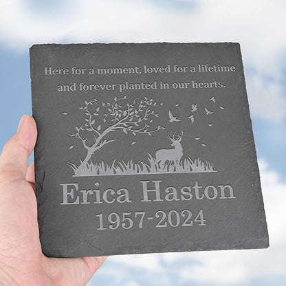 Personalized Memorial Stone Memorial Garden Stone - Sympathy Gifts for Loss of Dad, Mom or Loved One - Bereavement, Remembrance and Condolence Gift - Forever Planted in Our Hearts Square