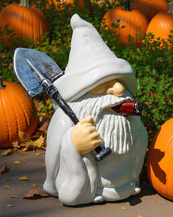 Leverse Whimsical Garden Gnome Statue with Shovel - 5.9 Inch Resin Outdoor Decor, Waterproof White Figure for Yard & Patio (Shovel)
