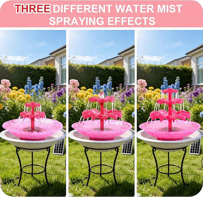 3.5W Solar Fountain Pump for Bird Bath, 3-Tier Red Solar Water Pump with 8 LED Lights, 32.8FT Power Cord and Adapter Included, Dual-Powered for 24/7 Use for Garden, Pond, Pool, Fish Tank and Lawn