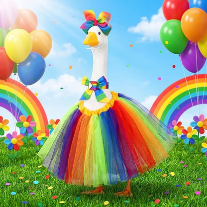 Abbylike Rainbow Porch Goose Outfit Pride Goose Outfit LGBTQ Lawn Geese Costume Clothes with Bow Headband and Tie Fits 23" Cement Geese Statue for Pride Month Outdoor Garden Yard Patio Art Decor