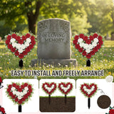 Frienda 2 Sets Cemetery Flowers Grave Stake Metal Floral Decor for Tombstone, Outdoor Gravesite Markers for Mom Dad, Memorial Day Spring Easter Grave Decor(Heart,Red,White)