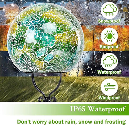 Solar Lights Outdoor Decorative Solar Mosaic Garden Stakes Cracked Glass Decorative Waterproof Outdoor Lights for Landscape Patio Yard Walkway Decoration Green