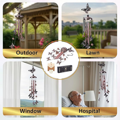 Wind Chimes for Outside – Memorial Wind Chimes 37" for Loss of Loved One with Butterfly Spinner, Bereavement & Sympathy Gift, Soothing Tones, Bronze Finish