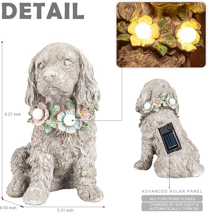 Garden Statue Dog Memorial Gifts - Yard Art Decoration with Solar LED Lights Waterproof Resin Garden Figurine Decor for Outdoor Patio Yard Lawn Ornament