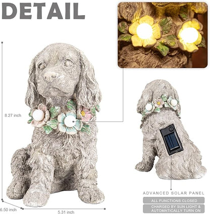 Garden Statue Dog Memorial Gifts - Yard Art Decoration with Solar LED Lights Waterproof Resin Garden Figurine Decor for Outdoor Patio Yard Lawn Ornament