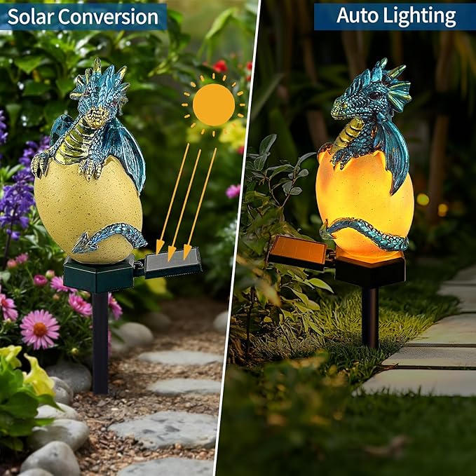 Solar Dragon Garden Decor Dragons Gifts for Women- Dragon Statue Outdoor with Egg Light Lawn Ornaments Solar Egg Lights for Easter Outside Yard Whimsical Art Outdoor Medieval Decor (Green)