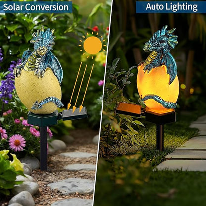Solar Dragon Garden Decor Dragons Gifts for Women- Dragon Statue Outdoor with Egg Light Lawn Ornaments Solar Egg Lights for Easter Outside Yard Whimsical Art Outdoor Medieval Decor (Green)