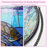 Stained Glass Window Hanging, Turtle Circular Painted Glass Suncatcher with Chain & Suction Cup for Home Garden Door Decor, Birthday for Women Men Mom 7.8 in