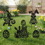 Rngmsi Metal Bunny Garden Decor, 6PCS Easter Rabbit Metal Yard Art Rabbit Silhouette, Happy Easter Bunny Egg Garden Stakes Yard Decorations for Lawn and Yard Flowerbeds Planters Patios Decor
