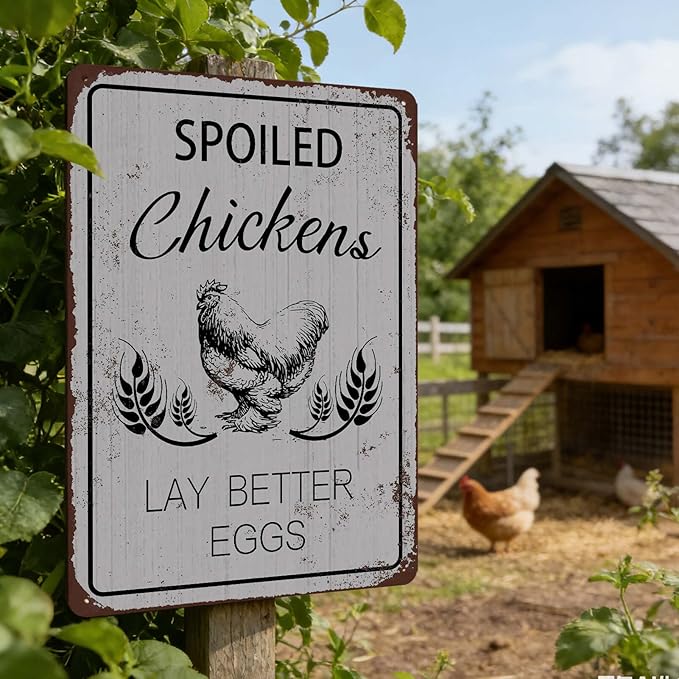 Funny Chicken Coop Sign Wall Decor Rustic Farmhouse Metal Chicken Signs for Coop Accessories Outdoor Wall Art Gift for Chicken Lovers Fresh Eggs Tin Sign for Yard Garden Home Kitchen Garden 8x12 Inch