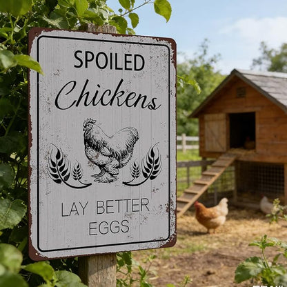 Funny Chicken Coop Sign Wall Decor Rustic Farmhouse Metal Chicken Signs for Coop Accessories Outdoor Wall Art Gift for Chicken Lovers Fresh Eggs Tin Sign for Yard Garden Home Kitchen Garden 8x12 Inch